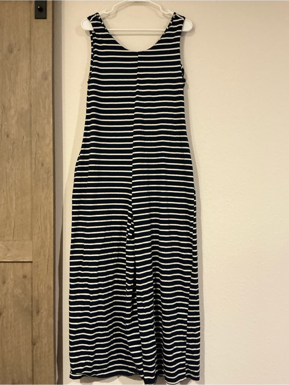 Black & White Striped Wide Leg Jumpsuit with Pockets | Sleeveless Lounge Romper